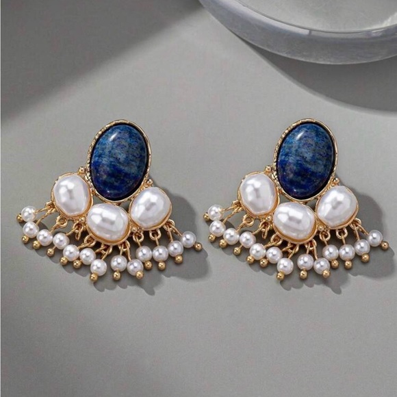 Jewelry - Blue and Gold Pearl Earrings